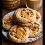 A plate of cookies with caramel drizzle.