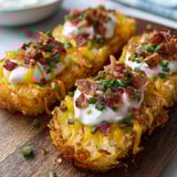 Loaded hashbrown bites with cheese and bacon.