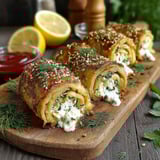 A plate of food with a lemon wedge on it.