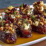A plate of stuffed dates with feta and parmesan cheese.