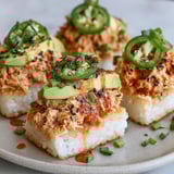 Spicy tuna crispy rice on a plate.