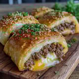 Garlic butter beef cheeseburger rollups.