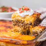 A slice of beef taco casserole.