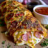 A close up of a delicious Italian Stromboli.