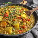 A bowl of coconut lentil curry.