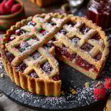 A slice of pie with a raspberry on top.