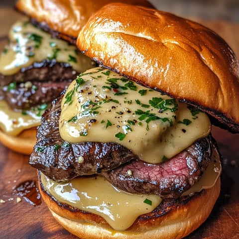 Two steak sliders with butter and herbs.