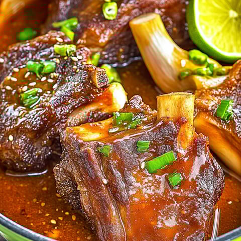 A close up of beef short ribs in a bowl.