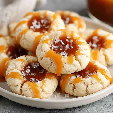 A plate of cookies with caramel sauce drizzled on top.