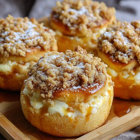 A plate of delicious looking apple cheesecake crumble buns.