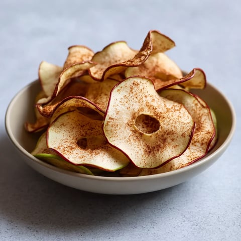 A bowl of apple chips with cinnamon on top.