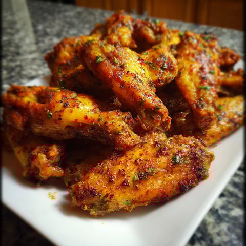 A plate of Cajun Garlic Chicken Wings.