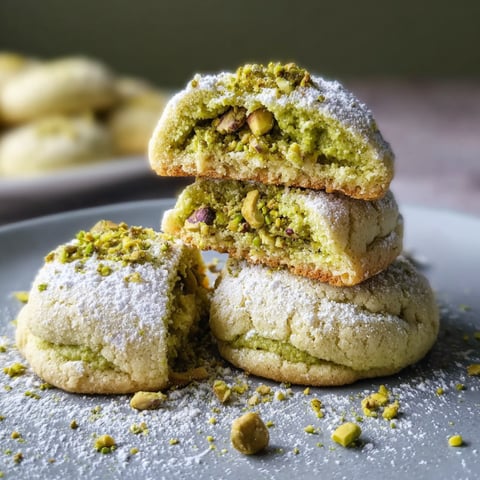 A stack of pistachio cream cookies.