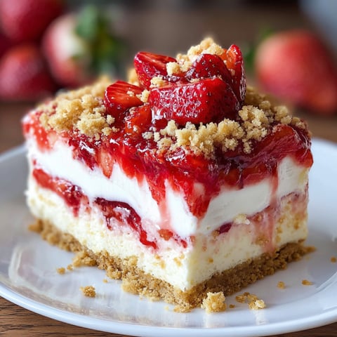 A slice of strawberry crunch cheesecake.