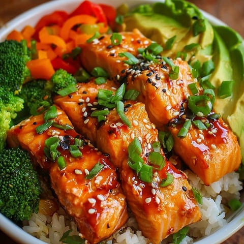 A bowl of food with chili, rice, and salmon.