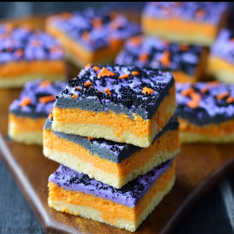 Halloween sugar cookie bars on a wooden platter.