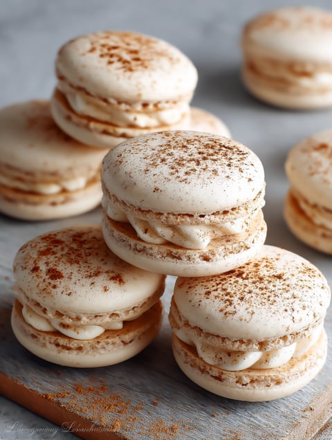 A stack of cinnamon roll macarons.