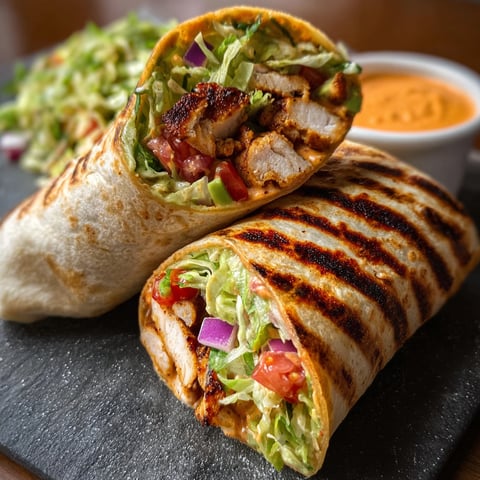 A spicy grilled chicken wrap with chipotle mayo.