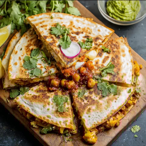 A crispy chickpea and cauliflower quesadilla.