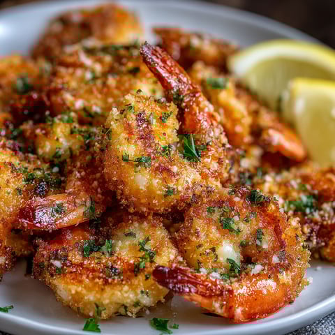 A plate of garlic Parmesan shrimp.