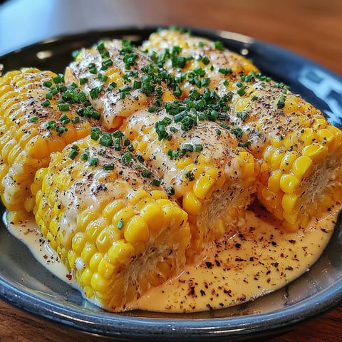 A plate of corn with butter and seasoning on it.
