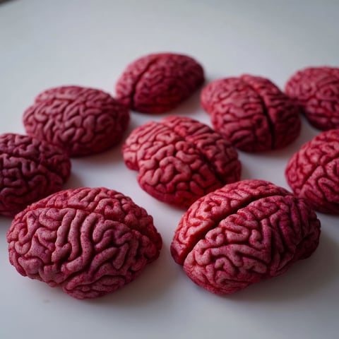 Red brains on a table.