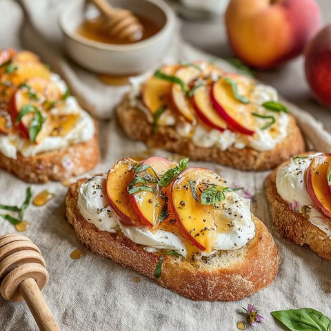 Peach Burrata Honey Crostini.