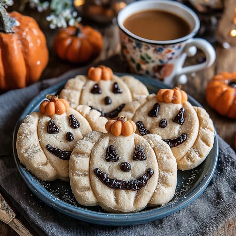 A plate of cookies with pumpkin and ghost decorations.