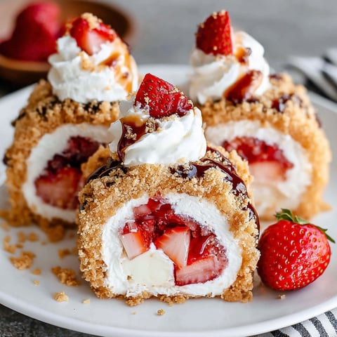 Strawberry shortcake cheesecake sushi rolls.