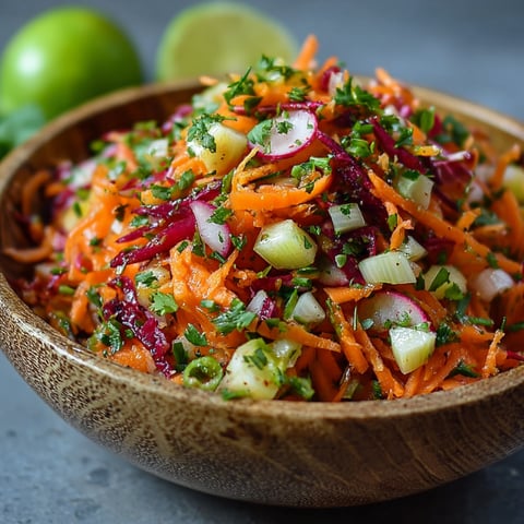 A bowl of shredded carrots with parsley and lime.