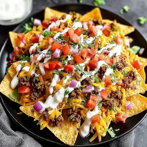 A plate of nachos with cheese and tomatoes.