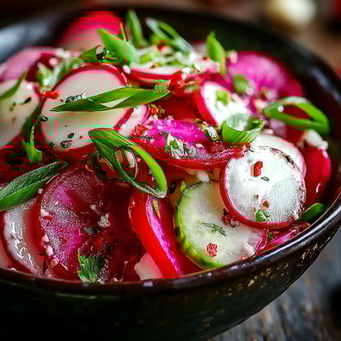 A bowl of sliced radishes.