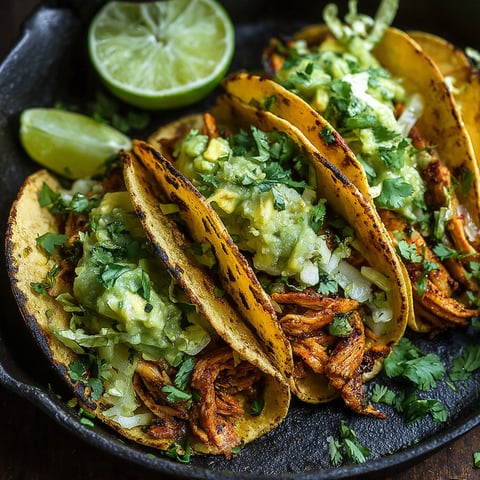 A plate of crispy Poblano chicken tacos with avocado-jalapeño salsa.