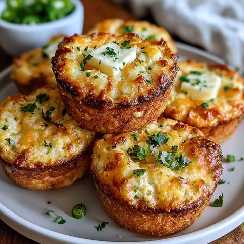 A plate of muffins with cheese and jalapenos.