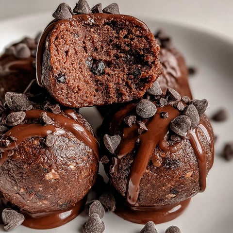 Chocolate protein balls with chocolate drizzle.