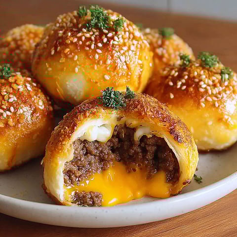 A plate of garlic Parmesan cheeseburger bombs.