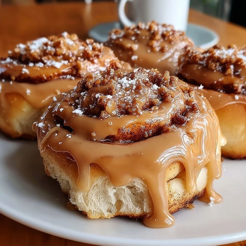 Three Biscoff cinnamon rolls on a plate.