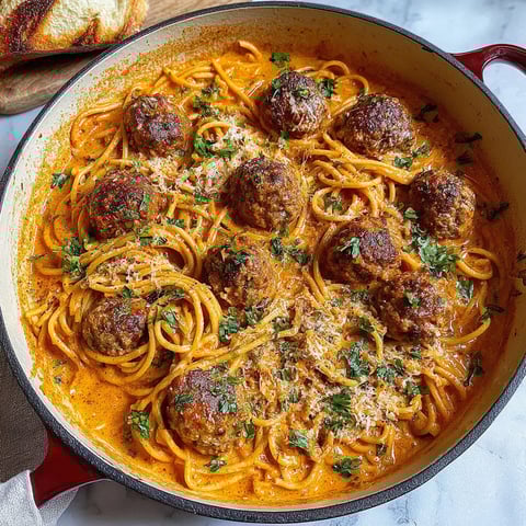 A close up of a spaghetti and meatballs dish.