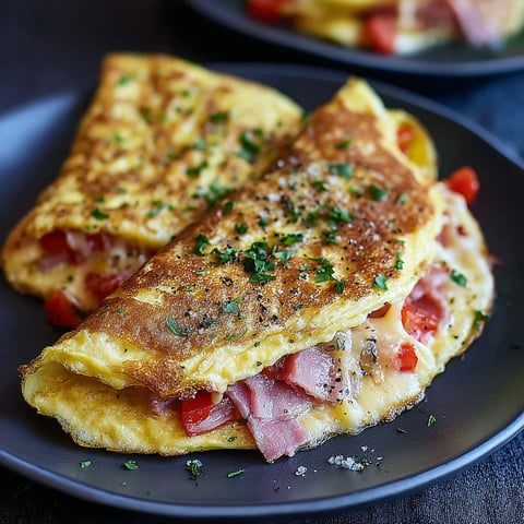 A plate of food with a slice of ham and tomato.