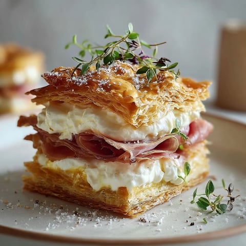 A delicious looking dessert with a slice of ham on top.