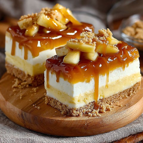 A slice of Karamell-Apfel-Käsekuchen-Riegel.