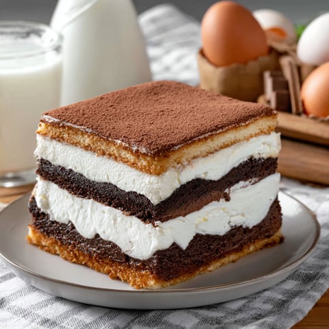 A Kinder Milch Sandwich Kuchen is displayed on a plate.