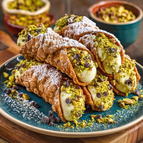 A plate of cannoli with white and brown toppings.