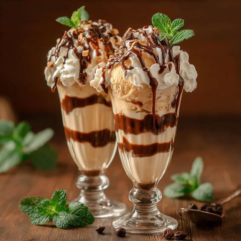 Two glasses of Baileys ice cream with chocolate drizzle.