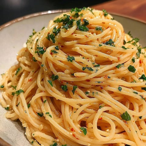 Spaghetti with parsley and garlic.