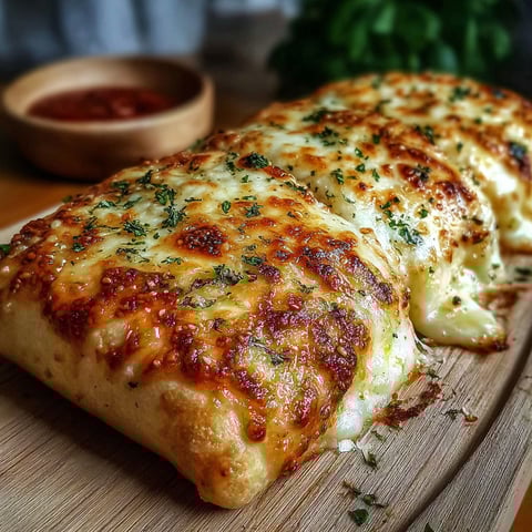 Two pieces of cheese pizza on a wooden board.