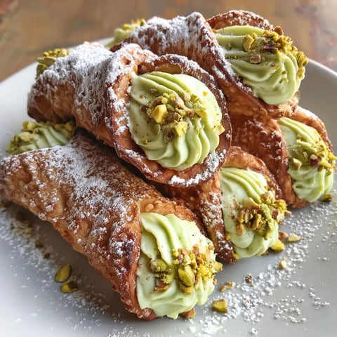 A plate of Pistachio Cannoli.