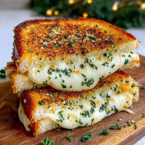 Two pieces of garlic bread grilled cheese.
