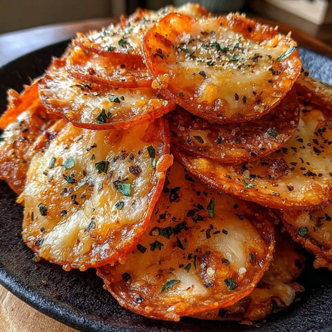 A plate of pepperoni cheese crisps.