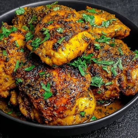 A bowl of chicken with spices.